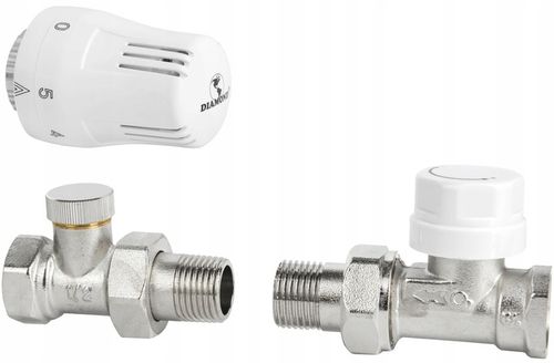 ZESTAW TERMOSTATYCZNY PROSTY ZAWÓR ZASILAJĄCY POWROTNY GŁOWICA DO GRZEJNIKA na Arena.pl