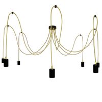 Lampa Wisząca Pająk 7 Czarna Połysk Ze Złotym Przewodem E27