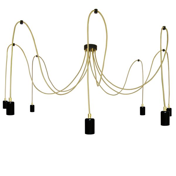 Lampa Wisząca Pająk 7 Czarna Połysk Ze Złotym Przewodem E27 zdjęcie 1