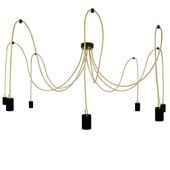 Lampa Wisząca Pająk 7 Czarna Połysk Ze Złotym Przewodem E27