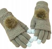 RĘKAWICZKI ZIMOWE DOTYKOWE DAMSKIE DO TELEFONU 2W1