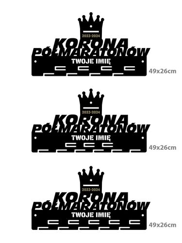 Wieszak na medale KORONA PÓŁMARATONÓW twoje imię dowolny tekst 283.3 na Arena.pl