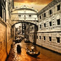 FOTOTAPETA WIDOK KANAŁ GONDOLE BUDYNKI 360x240