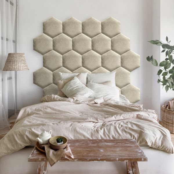 PANELE TAPICEROWANE PLASTER MIODU Heksagon KREMOWY 35cm x 40cm zdjęcie 7