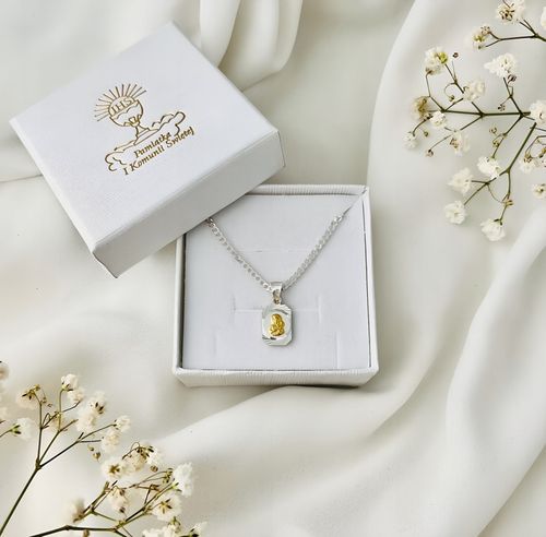 Srebrny zestaw 45 cm pancerka + medalik Matka Boska Komunia Chrzest prezent na Arena.pl