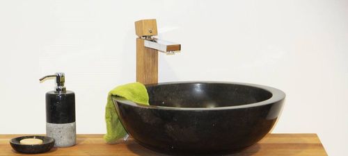 Umywalka z naturalnego kamienia Gemma 501 polerowany marmur Ø 50 cm Czarny na Arena.pl