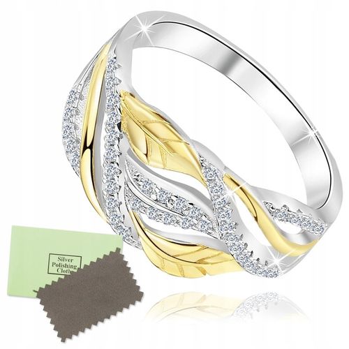 Pierścionek srebrny rodowany listki pozłacane srebro 925 na Arena.pl