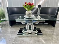 Lustrzany stolik kawowy CC z kryształkami Glamour Premium 120x60x45