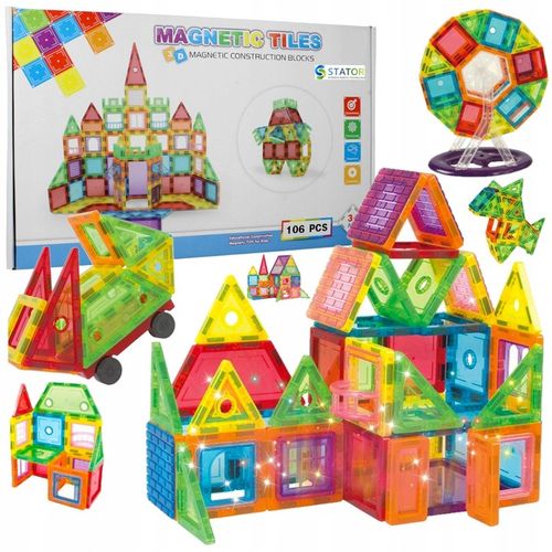 Klocki Magnetyczne Duże Konstrukcyjne 3D Magnetic Tiles Zestaw 106 element. na Arena.pl