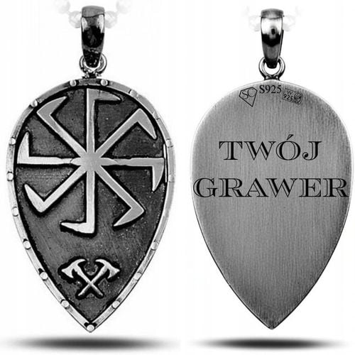Męska zawieszka tarcza i słowiański symbol ośmioramienny oksydowane srebro na Arena.pl