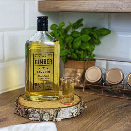 Butelka Piersiówka 0,5 L z zakrętką i nadrukiem Bimber PRL na Arena.pl