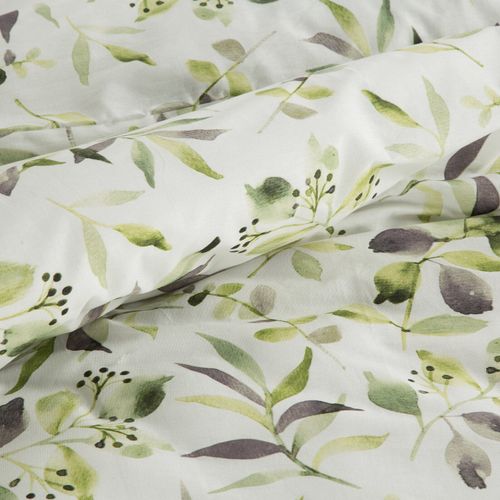 Pościel Mili 220x200 + 70x80 biało zielona liście naturalna bawełna na Arena.pl