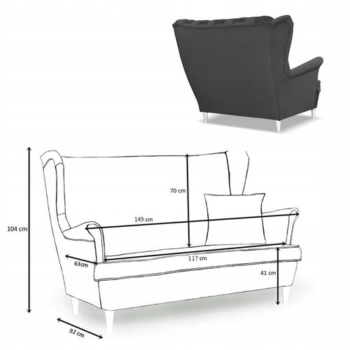 Sofa uszak Carol grafit skandynawska kanapa 2-os. sprężynach na Arena.pl