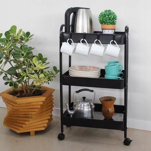 Wózek kuchenny łazienkowy na kółkach z kółkami czarny regał szafka na Arena.pl