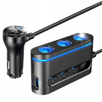 Samochodowy rozdzielacz 3x gniazdo zapalniczki +2x USB-C PD +USB woltomierz