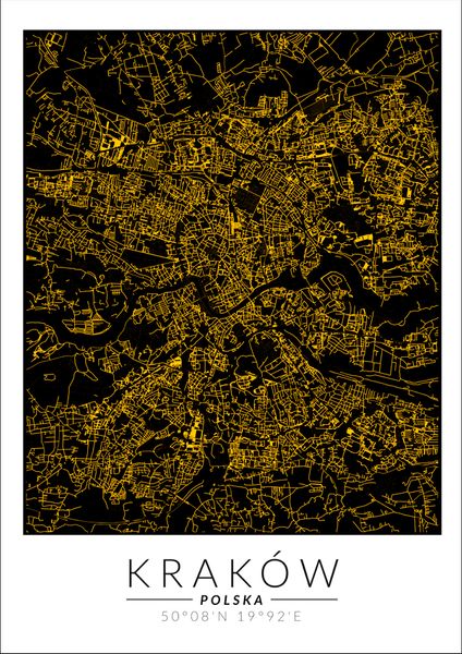 Kraków mapa złota - plakat 40x60 cm zdjęcie 1