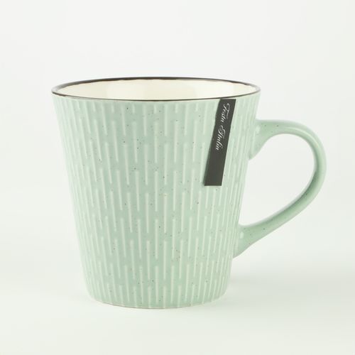CERAMICZNY KUBEK NA KAWĘ HERBATĘ MIĘTOWY ZDOBIONY W WZÓR KRESKI 340 ML na Arena.pl