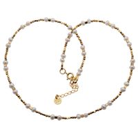 Naszyjnik - Białe Perły, złoty hematyt i srebro złocone