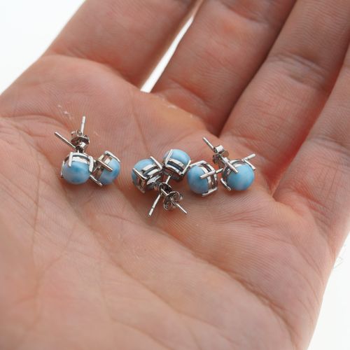 Kolczyki sztyfty - Larimar okrągły i srebro rodowane na Arena.pl