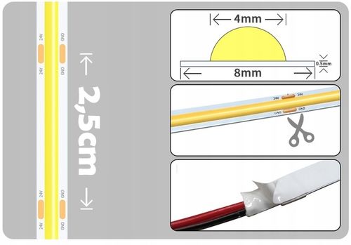 Taśma LED COB 12V 5M rolki NEON linia biała ciepła 3000k 900lm/m 10W na Arena.pl