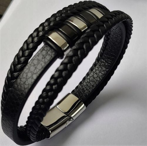 Bransoletka męska skórzana potrójna MAGNETYCZNE ZAPIĘCIE JAKOŚĆ VERSATILE na Arena.pl