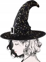 Kapelusz Czarownicy ze Złotymi Zdobieniami Czarny Halloween