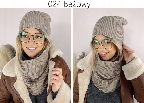 Ciepły KOMPLET damski CZAPKA + KOMIN szal PIĘKNY zimowy polski MODNE KOLORY na Arena.pl