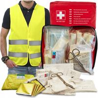 ZESTAW APTECZKA SAMOCHODOWA DIN 13164 CAŁA EUROPA USTNIK KOC RZEP KAMIZELKA
