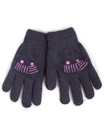 Rękawiczki dziewczęce pięciopalczaste szare z kotkiem 18 YOCLUB