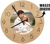 Bambusowy ZEGAR ścienny z nadrukiem UV PREZENT DLA ŻONY MĘŻA ze zdjęciem