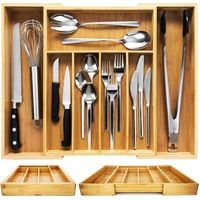 BAMBUSOWY WKŁAD ORGANIZER DO SZUFLADY KUCHENNEJ NA SZTUĆCE REGULOWANY XL