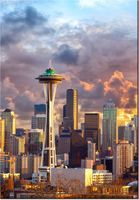 100 70CM OBRAZ PŁÓTNO SEATTLE O ZACHODZIE SŁOŃCA PŁÓTNO RAMA