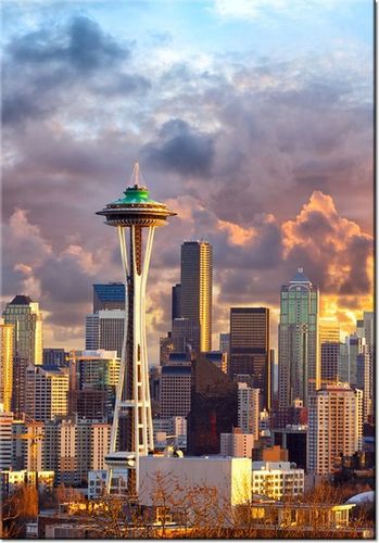 100 70CM OBRAZ PŁÓTNO SEATTLE O ZACHODZIE SŁOŃCA PŁÓTNO RAMA na Arena.pl