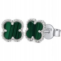Srebrne kolczyki koniczynka malahit srebro 925 LAPRII na prezent