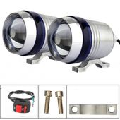 2 x Halogen motocyklowy srebrny U3 z niebieskim ringiem LED CREE