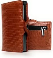 Portfel RFID na Karty Automatyczny Smukły Brązowy Skóra Krokodyla Alu