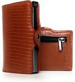 Portfel RFID na Karty Automatyczny Smukły Brązowy Skóra Krokodyla Alu