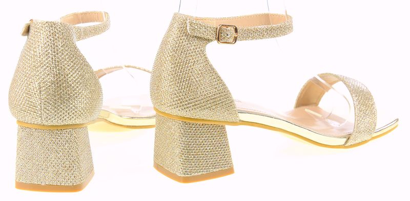 Sandały na obcasie słupku 4,5 cm. złote brokatowe Rozmiar obuwia - 38 zdjęcie 6