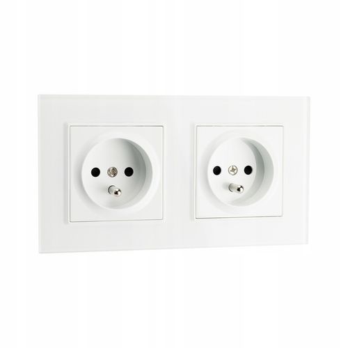 Kontakt BIAŁE GNIAZDKO ELEKTRYCZNE 2 z bolcem podwójne FI60 RAMKA SZKLANA na Arena.pl