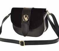 Laura Biaggi - mała torebka listonoszka czarny groszek zamsz klapka P328