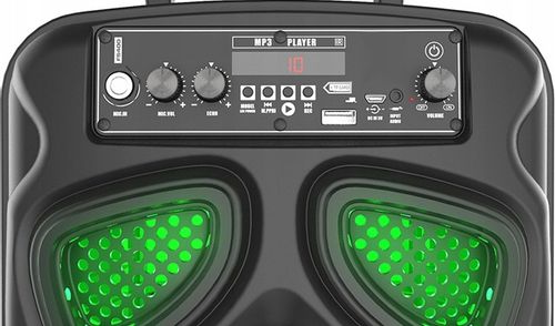 GŁOŚNIK BEZPRZEWODOWY PRZENOŚNY KARAOKE BLUETOOTH RADIO MIKROFON LED USB na Arena.pl