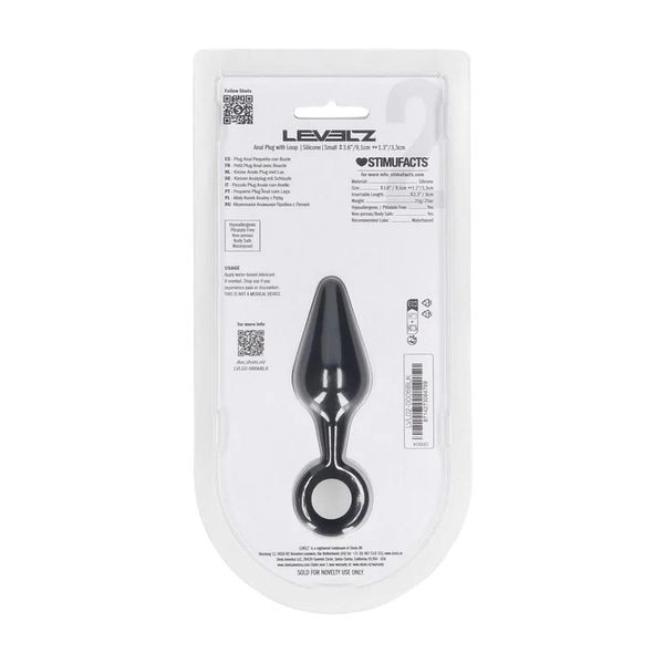 Silicone Anal Plug With Loop - S - Black zdjęcie 3