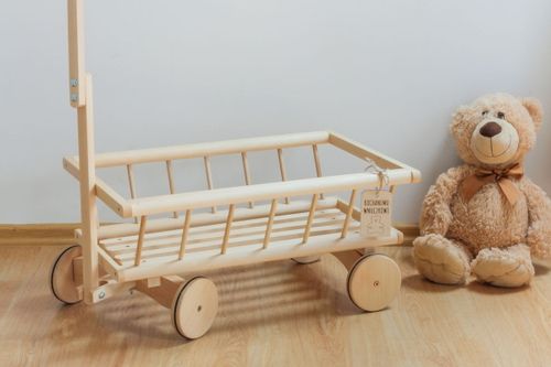 Duży, drewniany wózek drabiniasty - gumowane koła na Arena.pl