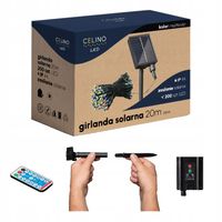 GIRLANDA ŚWIETLNA OGRODOWA TARAS BALKON LED SOLARNA LED 20m KOLOR + PILOT