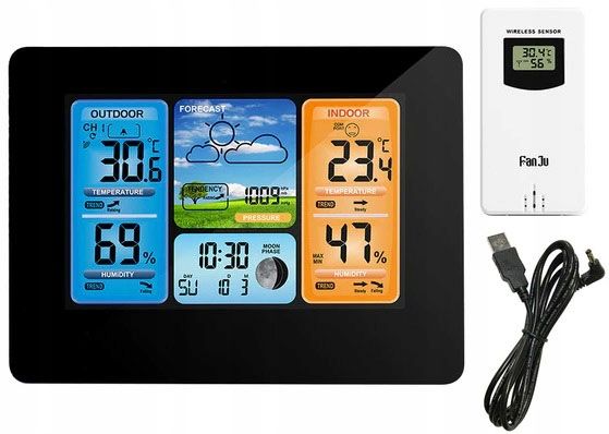 BEZPRZEWODOWA STACJA POGODOWA POGODY Higrometr Termometr Czujnik Zegar Data zdjęcie 2