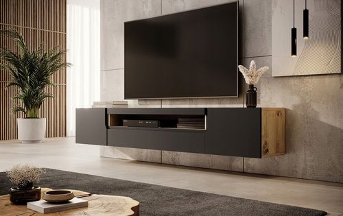 Szafka RTV czarna mat+dąb Artisan Wisząca i stojąca Odyn na Arena.pl