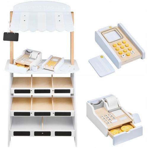 Edukacyjna Zabawka Dla Dzieci Drewniany Stragan z Kasą i Terminalem na Arena.pl