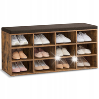 Pojemna szafka na buty z siedziskiem 12 półek rustykalny brąz loft 104 cm