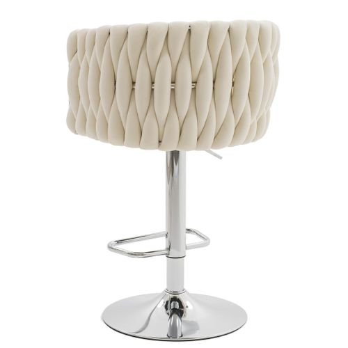 Hoker Z Plecionym Oparciem Welur ROSA Beżowy/Chrom Krzesło Do Wyspy na Arena.pl