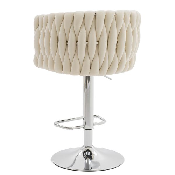 Hoker Z Plecionym Oparciem Welur ROSA Beżowy/Chrom Krzesło Do Wyspy zdjęcie 9